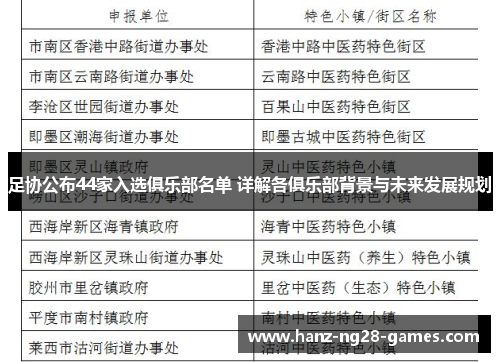 足协公布44家入选俱乐部名单 详解各俱乐部背景与未来发展规划